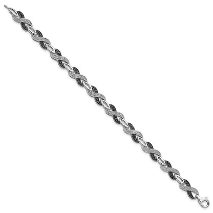 Sterling Silver White Night Rhodium-Plated Black And Diamond 7.5 Inch Bracelet