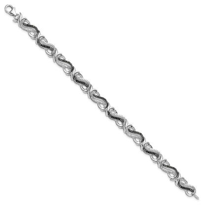 Sterling Silver White Night Rhodium-Plated Black And Diamond 7.5 Inch Bracelet