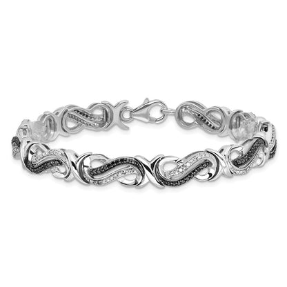 Sterling Silver White Night Rhodium-Plated Black And Diamond 7.5 Inch Bracelet