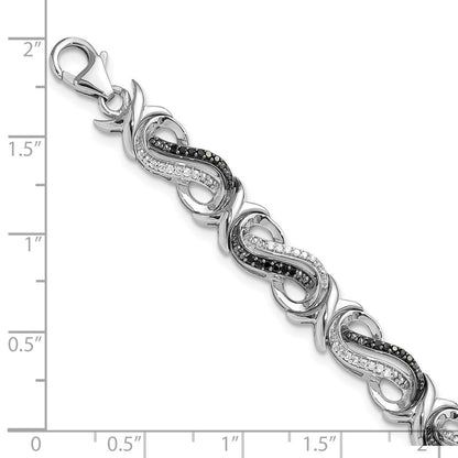 Sterling Silver White Night Rhodium-Plated Black And Diamond 7.5 Inch Bracelet