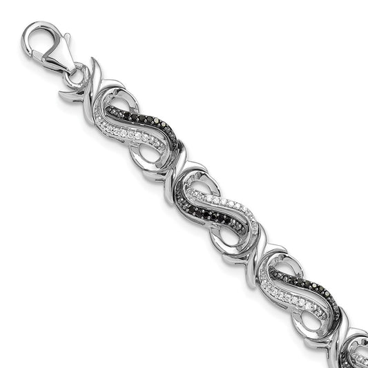 Sterling Silver White Night Rhodium-Plated Black And Diamond 7.5 Inch Bracelet