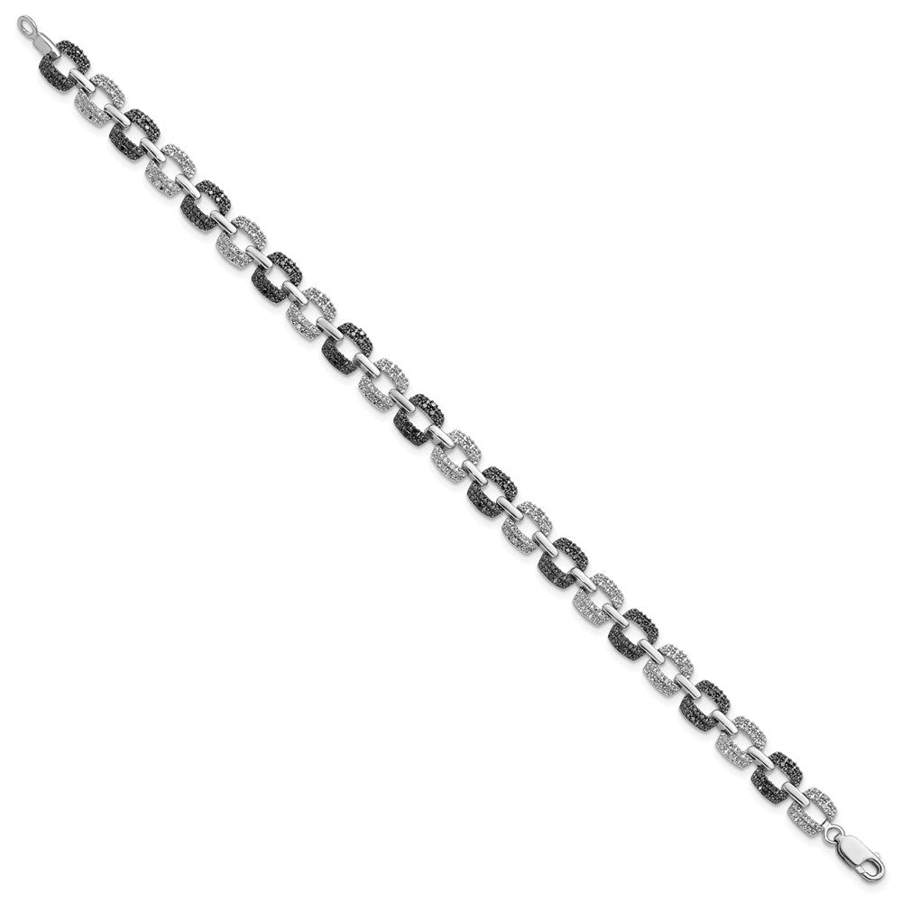 Sterling Silver White Night Rhodium-Plated Black And Diamond 7.5 Inch Bracelet
