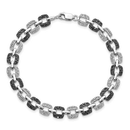 Sterling Silver White Night Rhodium-Plated Black And Diamond 7.5 Inch Bracelet