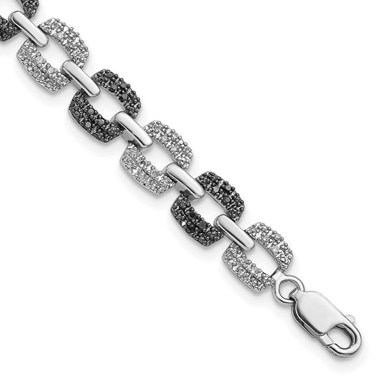 Sterling Silver White Night Rhodium-Plated Black And Diamond 7.5 Inch Bracelet