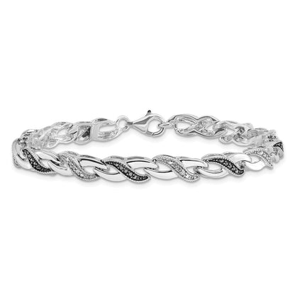 Sterling Silver White Night Rhodium-Plated Black And Diamond 7.5 Inch Bracelet