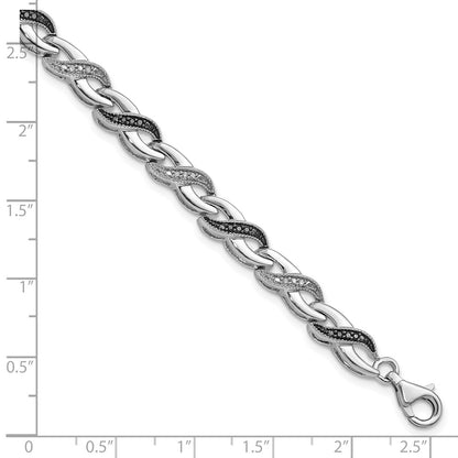 Sterling Silver White Night Rhodium-Plated Black And Diamond 7.5 Inch Bracelet