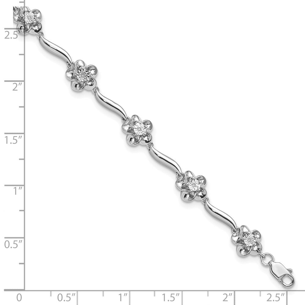 7.5 Inch Sterling Silver Rhodium-Plated Floral Diamond Bracelet