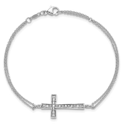 6.5 Inch Sterling Silver Rhod 0.1Ct. Blk & Wht Dia. Rvsble Cross 2 Strand Bracelet