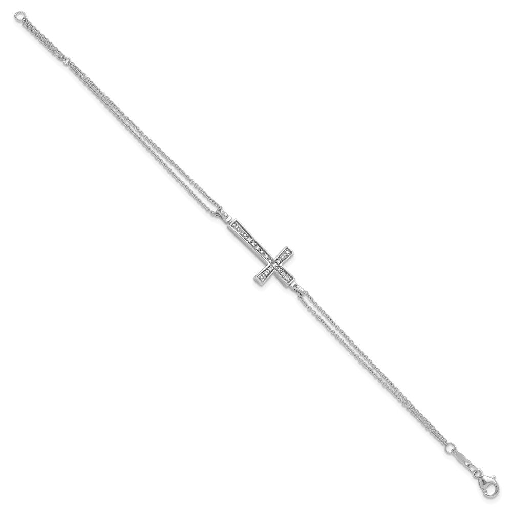 6.5 Inch Sterling Silver Rhod 0.1Ct. Blk & Wht Dia. Rvsble Cross 2 Strand Bracelet