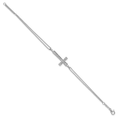 6.5 Inch Sterling Silver Rhod 0.1Ct. Blk & Wht Dia. Rvsble Cross 2 Strand Bracelet