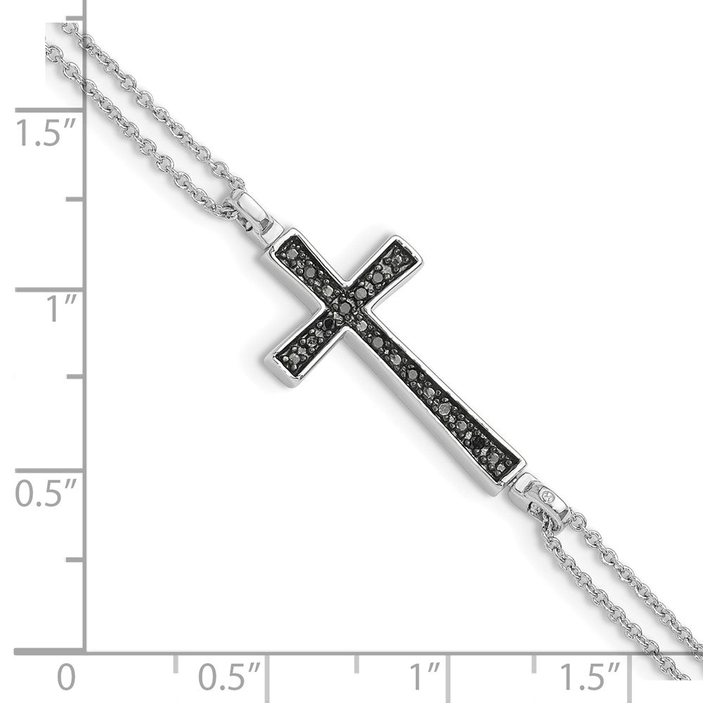 6.5 Inch Sterling Silver Rhod 0.1Ct. Blk & Wht Dia. Rvsble Cross 2 Strand Bracelet