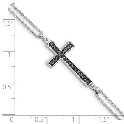 6.5 Inch Sterling Silver Rhod 0.1Ct. Blk & Wht Dia. Rvsble Cross 2 Strand Bracelet