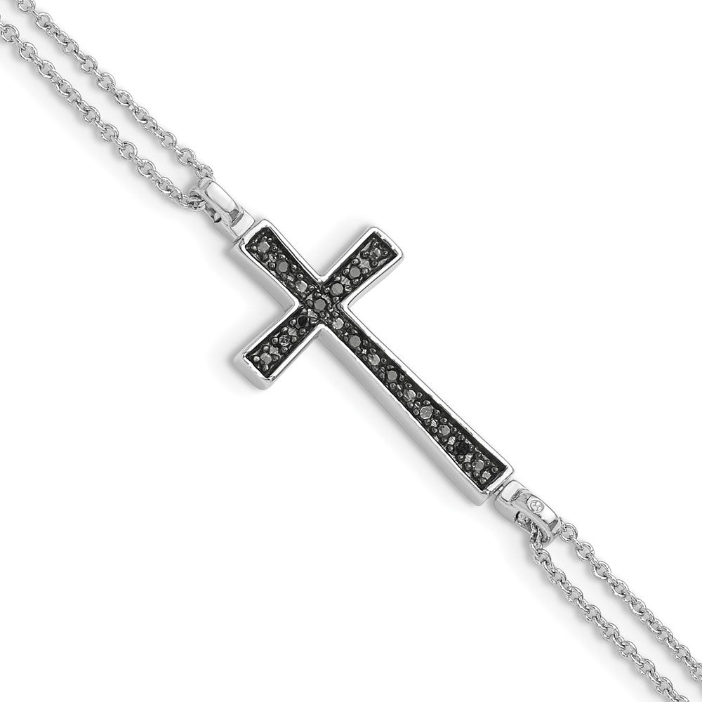 6.5 Inch Sterling Silver Rhod 0.1Ct. Blk & Wht Dia. Rvsble Cross 2 Strand Bracelet