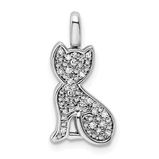 Sterling Silver Rhodium 0.25Ct. Blk & Wht Dia. Reversible Cat Pendant