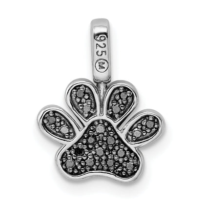 Sterling Silver Rhod 0.15Ct. Blk & White Dia. Reversible Pawprint Pendant