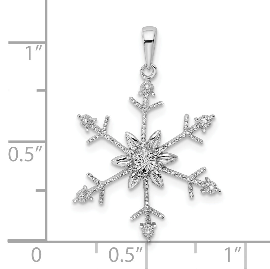 Sterling Silver Rhodium Diam. Snowflake Pendant