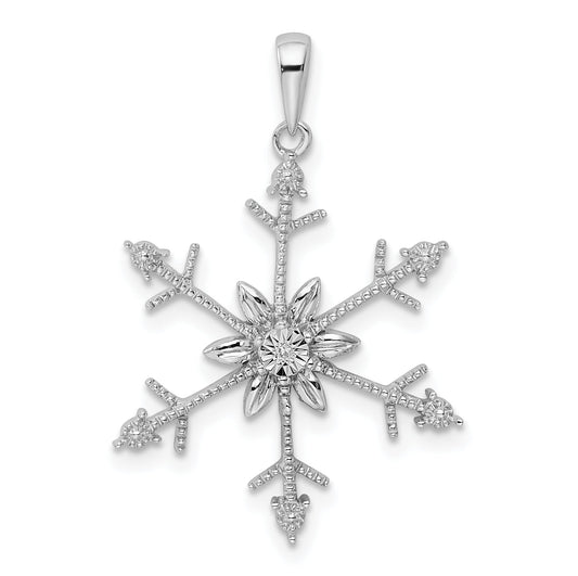 Sterling Silver Rhodium Diam. Snowflake Pendant