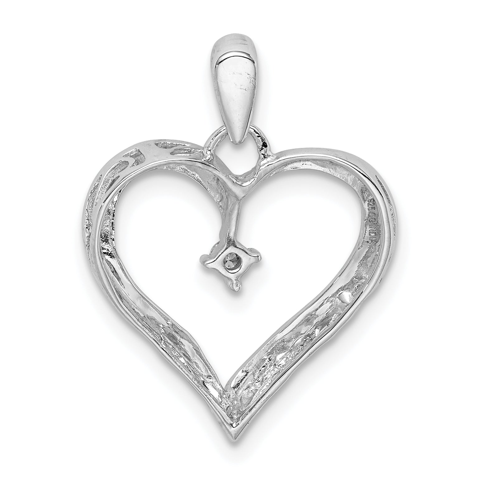 Sterling Silver Rhodium Diam. Heart Pendant