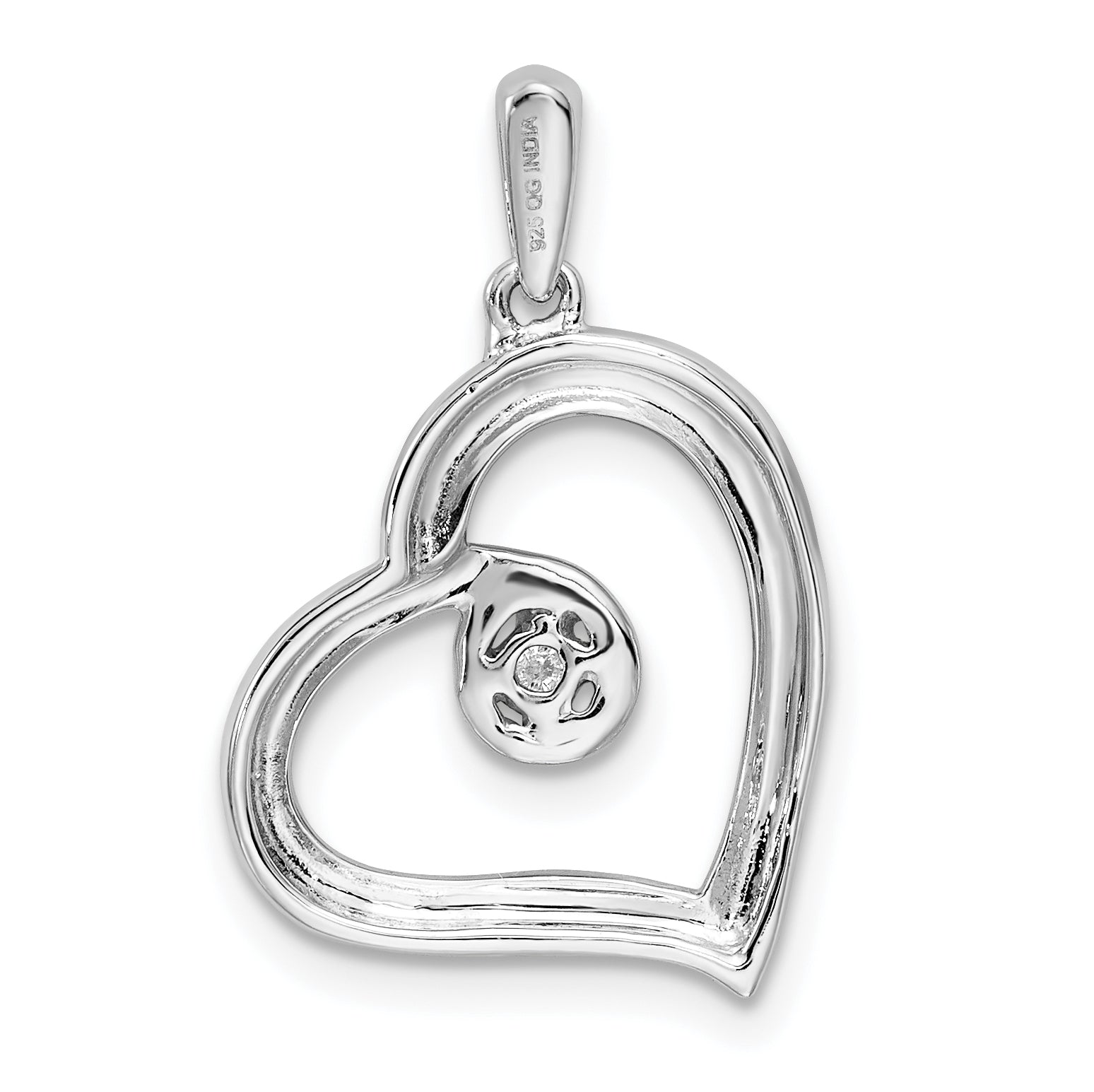 Sterling Silver Rhodium Diam. Heart Pendant