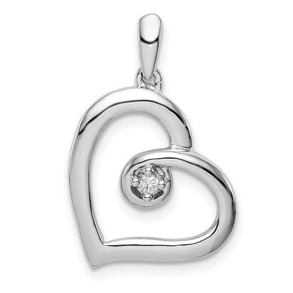 Sterling Silver Rhodium Diam. Heart Pendant