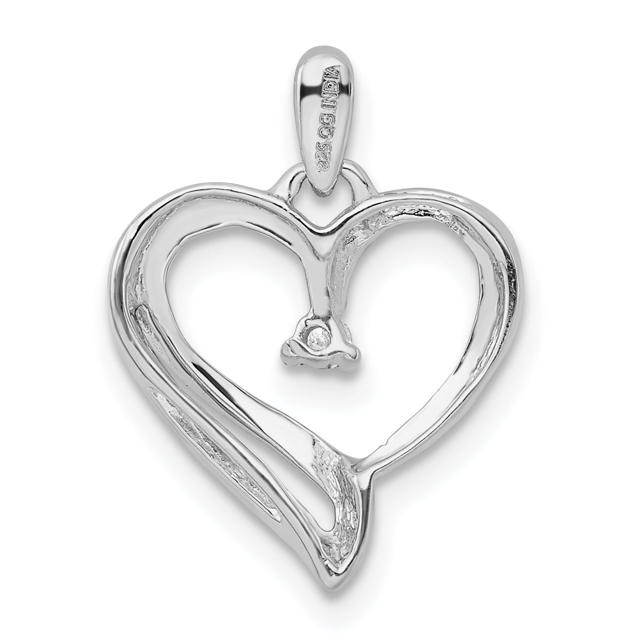 Sterling Silver Rhodium Diam. Heart Pendant