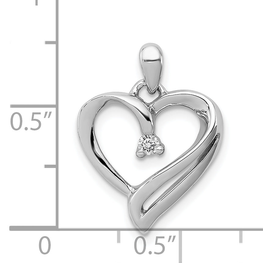 Sterling Silver Rhodium Diam. Heart Pendant