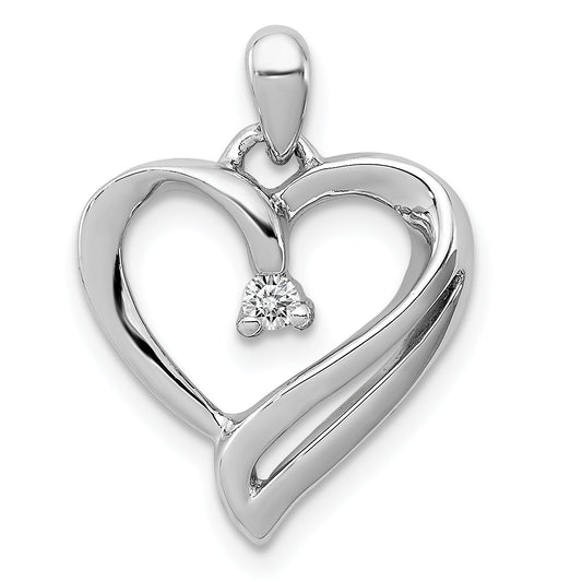 Sterling Silver Rhodium Diam. Heart Pendant