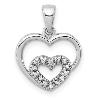 Sterling Silver Diamond Rhodium Heart Pendant