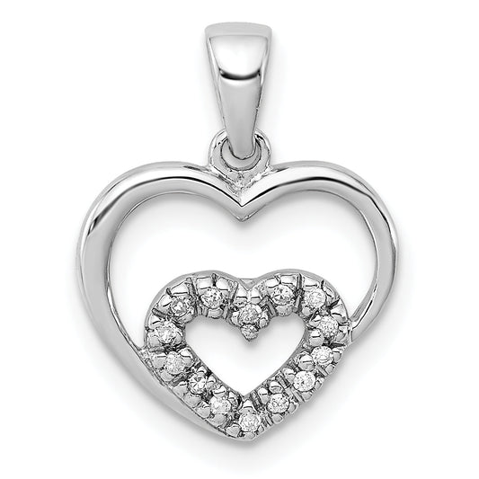 Sterling Silver Diamond Rhodium Heart Pendant