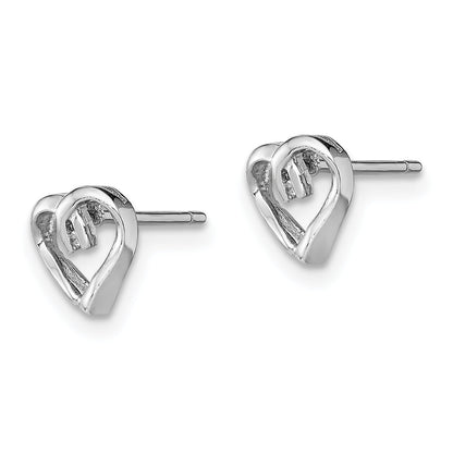 Sterling Silver Rhodium Diamond Heart Post Earrings