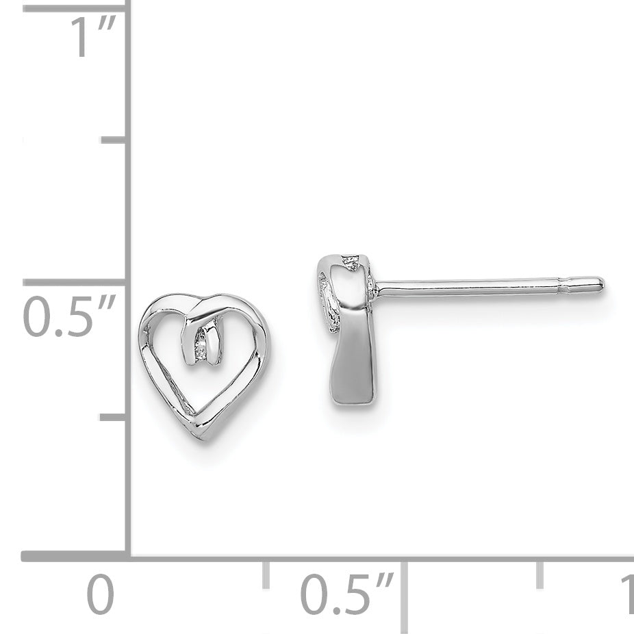 Sterling Silver Rhodium Diamond Heart Post Earrings