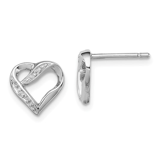 Sterling Silver Rhodium Diamond Heart Post Earrings