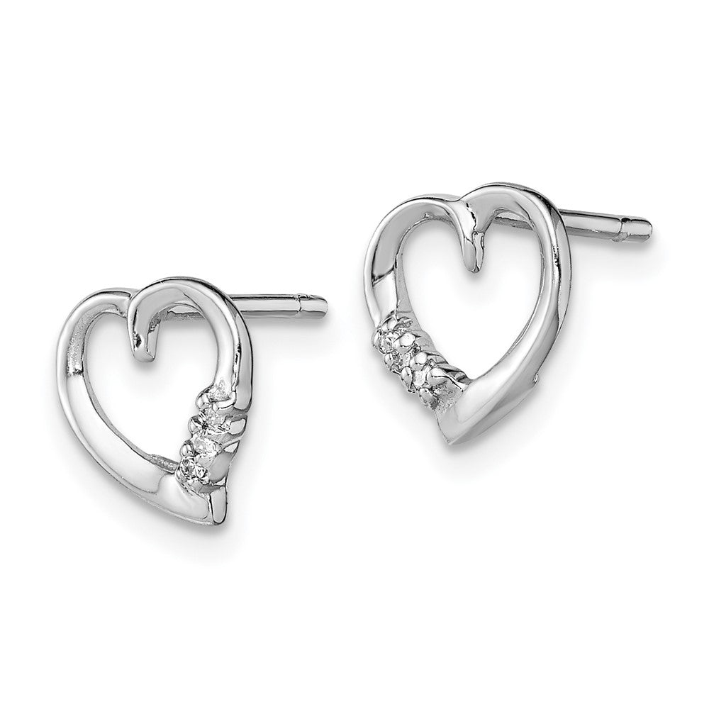 Sterling Silver Rhodium Diamond Heart Post Earrings