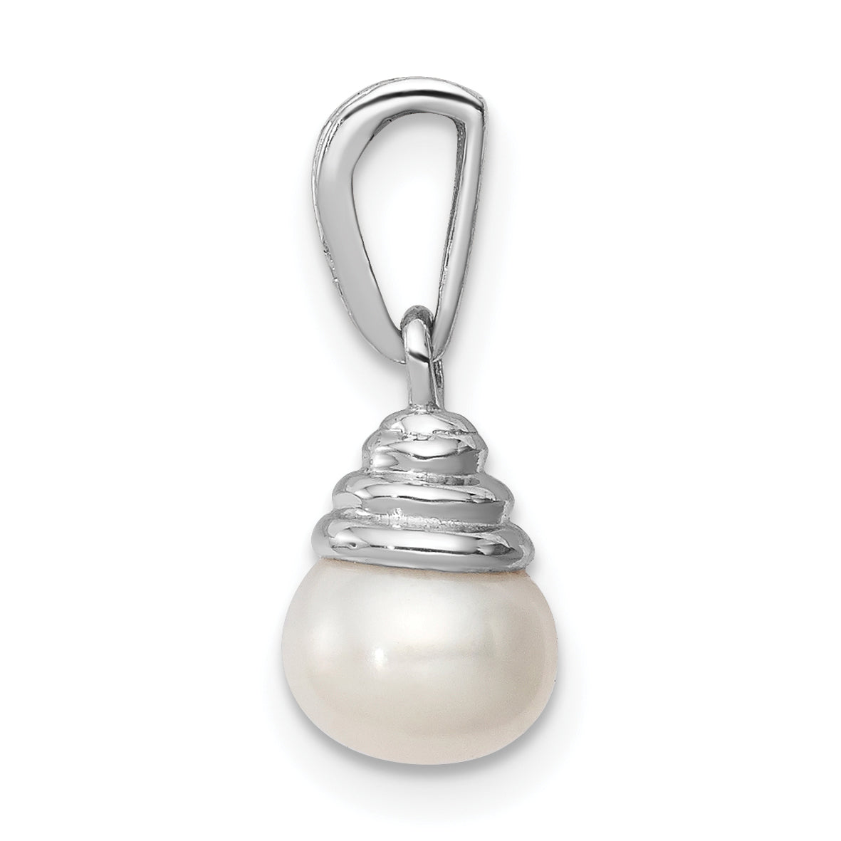 Sterling Silver Rhodium 5-6mm Fw Cultured Pearl & Diamond Pendant