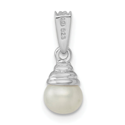Sterling Silver Rhodium 5-6mm Fw Cultured Pearl & Diamond Pendant