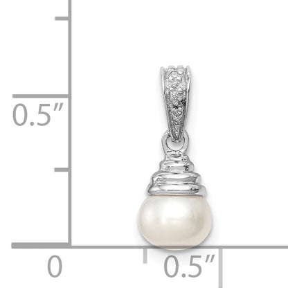 Sterling Silver Rhodium 5-6mm Fw Cultured Pearl & Diamond Pendant