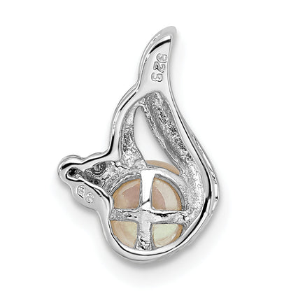 Sterling Silver Rhodium 6mm Fw Cultured Pearl & Diamond Chain Slide