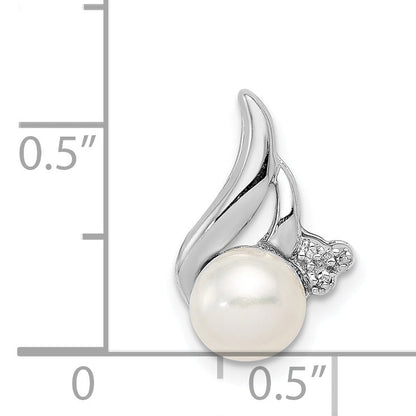 Sterling Silver Rhodium 6mm Fw Cultured Pearl & Diamond Chain Slide