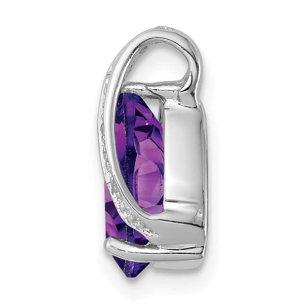 Sterling Silver Rhodium Pear Amethyst Chain Slide