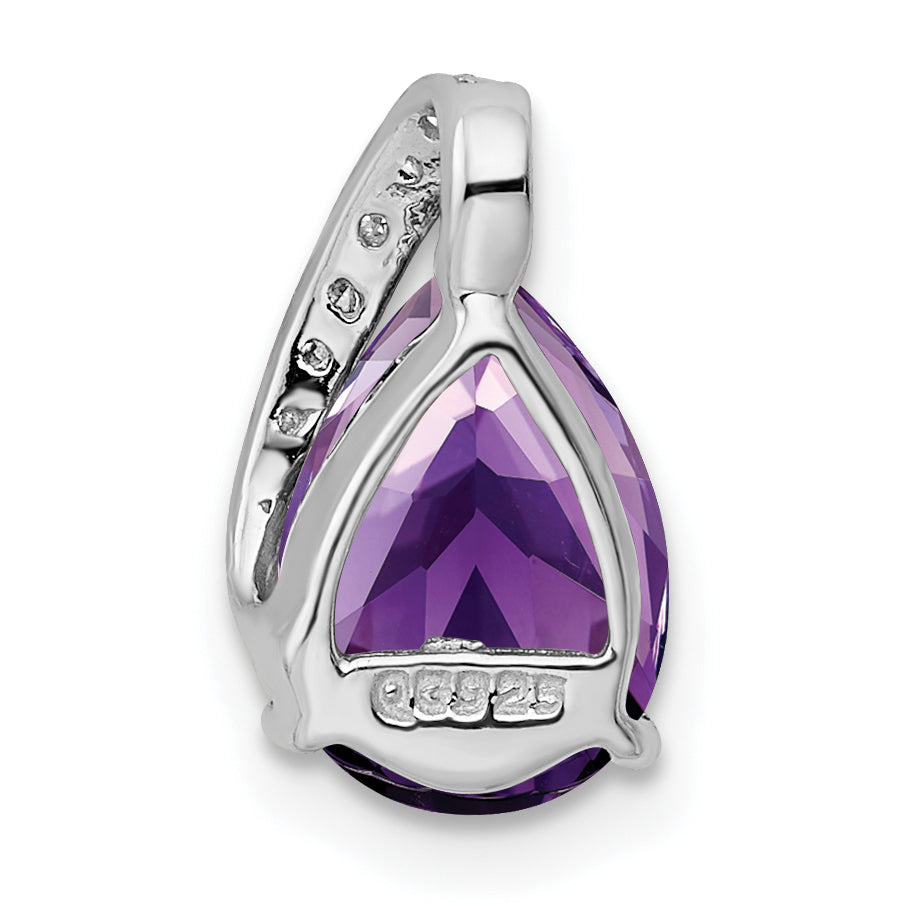 Sterling Silver Rhodium Pear Amethyst Chain Slide
