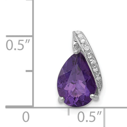 Sterling Silver Rhodium Pear Amethyst Chain Slide