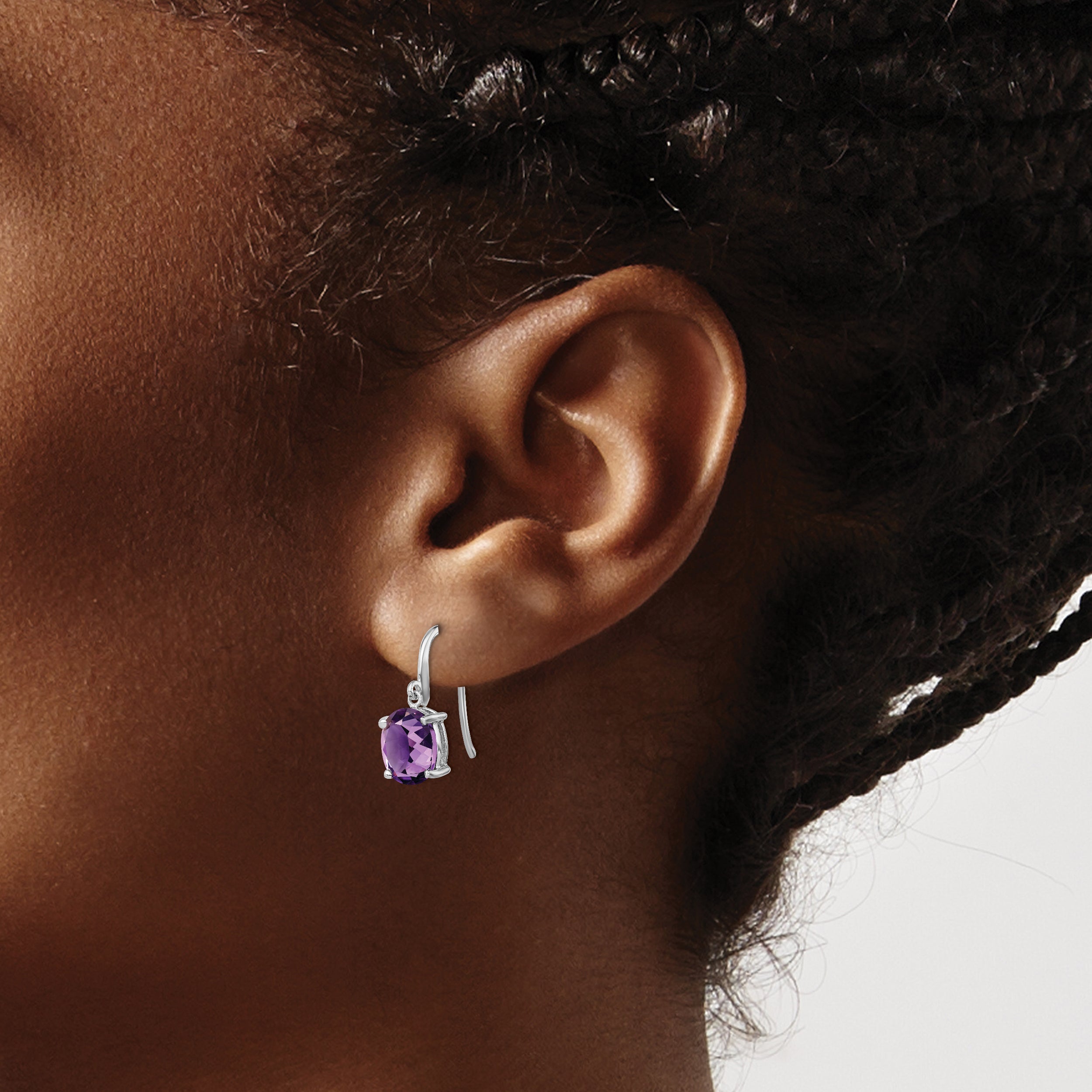 Sterling Silver Rhodium Plated Amethyst Wire Earrings