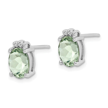 Sterling Silver Rhodium-Plated Oval Green Quartz And Diamondearrings