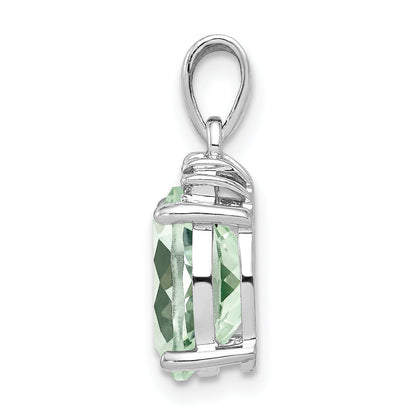 Sterling Silver Rhodium Plated Green Quartz And Diamond Pendant