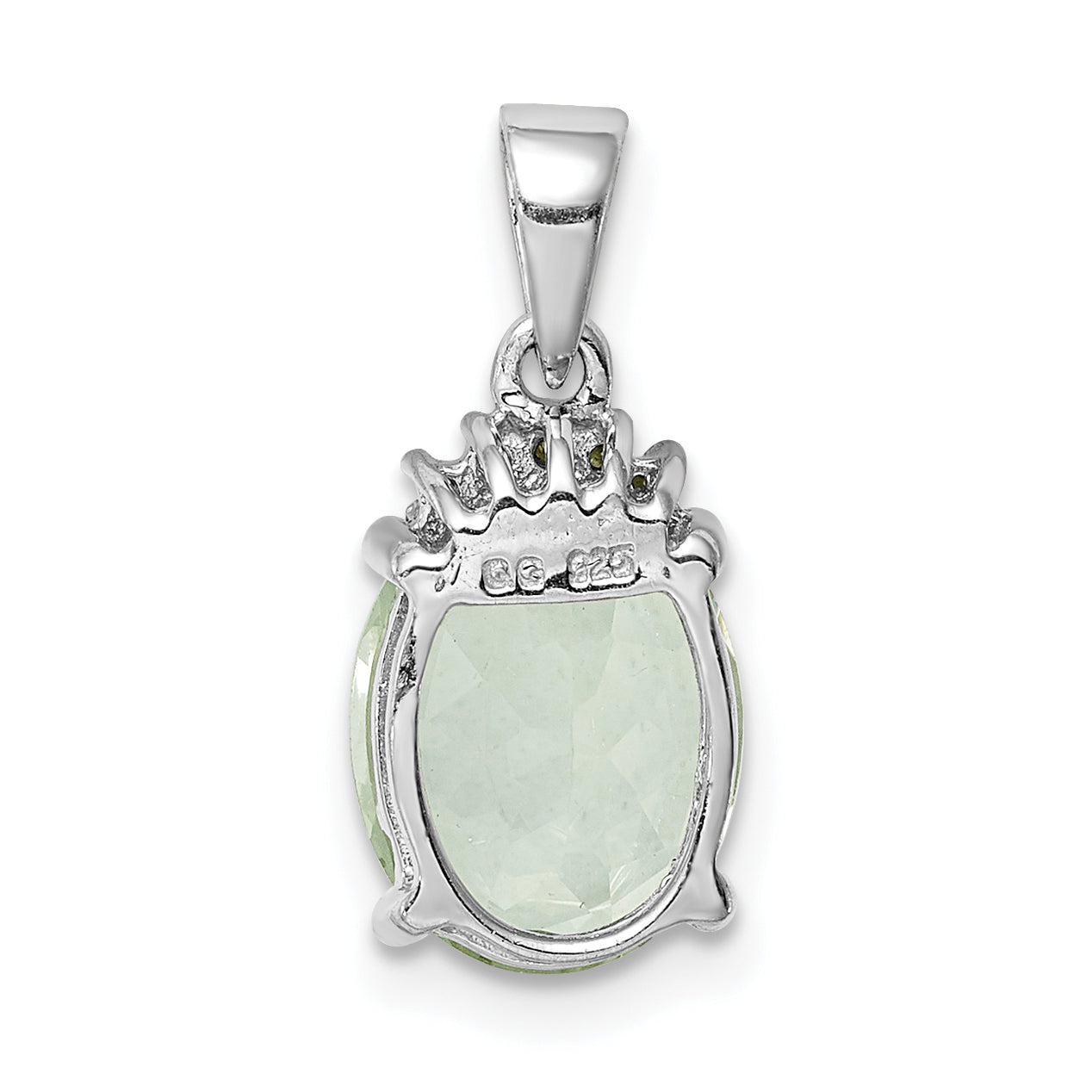 Sterling Silver Rhodium Plated Green Quartz And Diamond Pendant