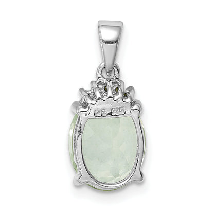 Sterling Silver Rhodium Plated Green Quartz And Diamond Pendant
