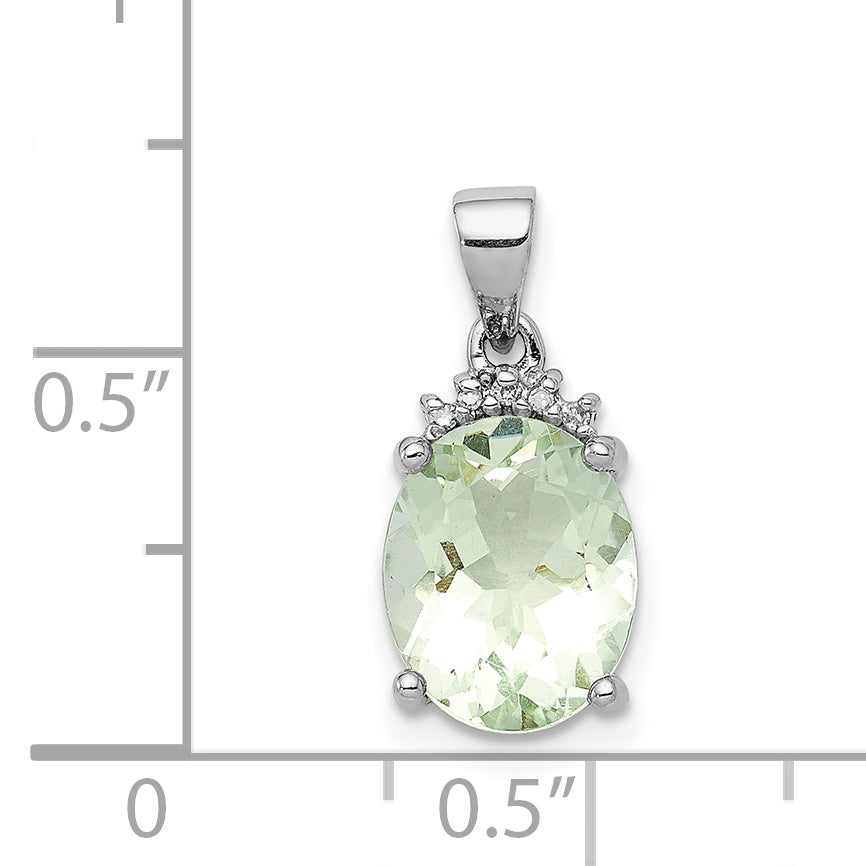 Sterling Silver Rhodium Plated Green Quartz And Diamond Pendant