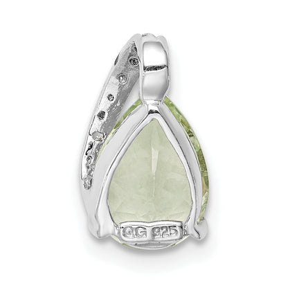 Sterling Silver Rhodium Plated Pear Green Quartz Pendant
