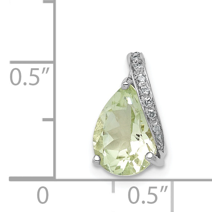 Sterling Silver Rhodium Plated Pear Green Quartz Pendant