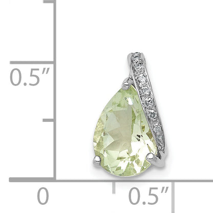 Sterling Silver Rhodium Plated Pear Green Quartz Pendant